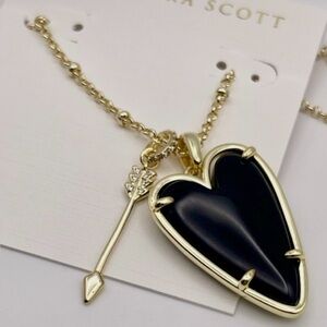 NWT Kendra Scott Ansley Long Gold & Black Heart 🖤 Pendant Necklace